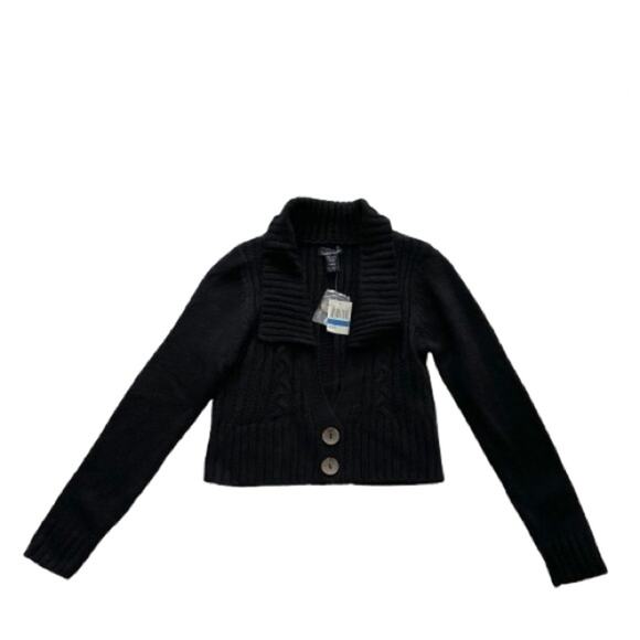 Sweater Project Black Shawl Collar Crop Cropped Ribbed Cardigan Sweater XL NEW - Picture 12 of 12